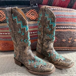 Corral Teen Cowboy Boot Vintage Aztec Bronze and Turquoise